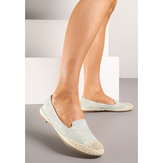 Jasnozielone Espadryle Ozdobione Plecionką i Motywem Kwiatów Ralanne ze sklepu renee.pl w kategorii Espadryle damskie - zdjęcie 183772582