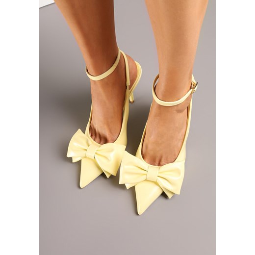 Żółte Sandały Vices na Szpilce Slingback Ozdobione Kokardą Tilvanea ze sklepu renee.pl w kategorii Czółenka - zdjęcie 183772602
