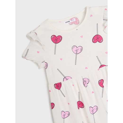 Sinsay - Sukienka z marszczeniami i ozdobnymi falbanami w lizaki - kremowy Sinsay 116 (5-6 l) Sinsay