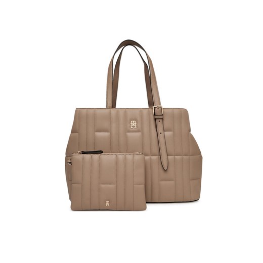 Torebka Tommy Hilfiger Th Feminine Tote AW0AW17452 Beżowy ze sklepu eobuwie.pl w kategorii Kuferki - zdjęcie 183775252