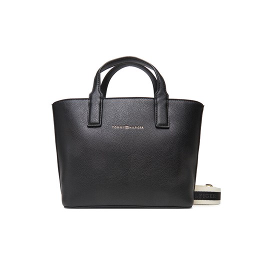 Torebka Tommy Hilfiger Th Logotape Mini Tote AW0AW17448 Czarny ze sklepu eobuwie.pl w kategorii Torby Shopper bag - zdjęcie 183775422
