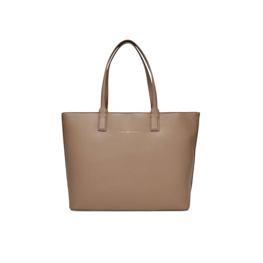 Torebka Tommy Hilfiger Th Logotape Tote AW0AW17449 Beżowy ze sklepu eobuwie.pl w kategorii Torby Shopper bag - zdjęcie 183775451