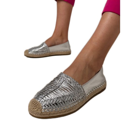 Srebrne espadryle ażurowe na platformie srebrny ze sklepu ButyModne.pl w kategorii Espadryle damskie - zdjęcie 183777972