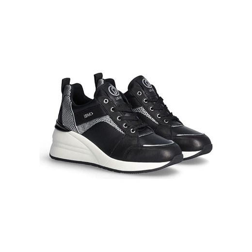 Buty sportowe damskie czarne Liu Jo sneakersy na platformie z tkaniny sznurowane