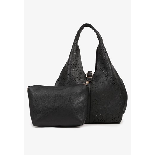 Czarna Torebka Hobo Zdobiona Ażurową Perforacją z Dodatkową Saszetką Frolana ze sklepu renee.pl w kategorii Torby Shopper bag - zdjęcie 183784750