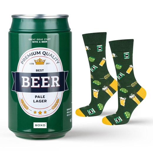 Męskie skarpetki kolorowe SOXO GOOD STUFF, piwo w puszce pale lager, prezent dla chłopaka, zielony ze sklepu Sklep SOXO w kategorii Skarpetki męskie - zdjęcie 183784983