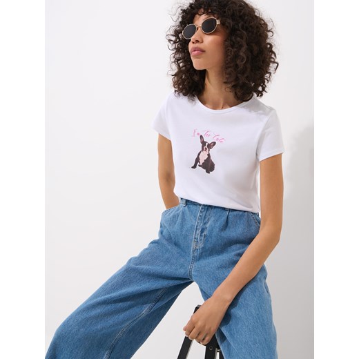 Mohito - T-shirt z nadrukiem pieska - biały ze sklepu Mohito w kategorii Bluzki damskie - zdjęcie 183785813