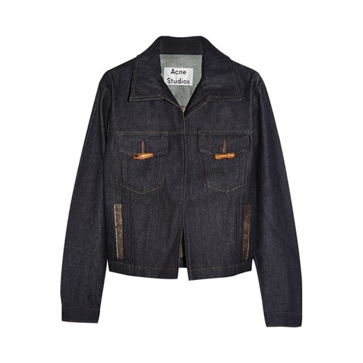 North Raw leather-trimmed denim jacket net-a-porter szary 