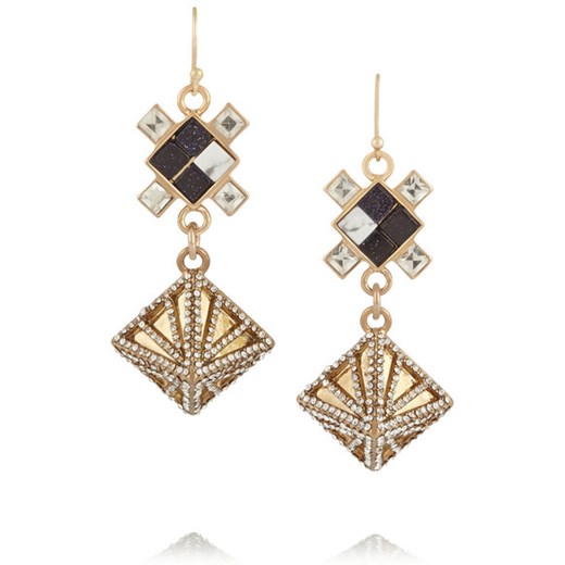 Terraced gold-plated, howlite and crystal earrings net-a-porter bezowy 