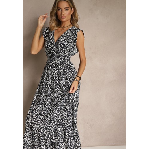 Sukienka Renee maxi w serek rozkloszowana w kwiaty na spacer bez rękawów 