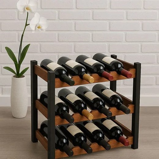 Regał drewniany na 12 butelek wina czarny + brąz - Bottle 3X Elior One Size Edinos.pl