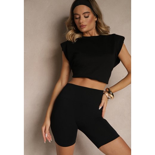 Czarne Prążkowane Szorty Bikery High Waist Rallivia ze sklepu renee.pl w kategorii Szorty - zdjęcie 183802640