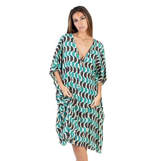 Isla Bonita by SIGRIS Ponczo w kolorze kremowo-antracytowo-turkusowym ze sklepu Limango Polska w kategorii Poncza - zdjęcie 183803213