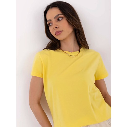 Gładki t-shirt z bawełny - żółty ze sklepu Cudmoda w kategorii Bluzki damskie - zdjęcie 183804203