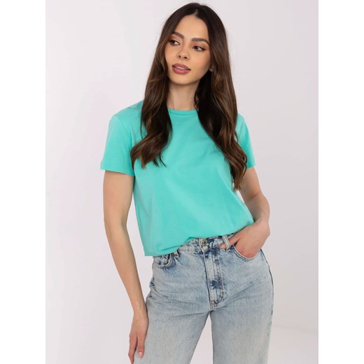 Gładki t-shirt z bawełny - turkusowy ze sklepu Cudmoda w kategorii Bluzki damskie - zdjęcie 183804204