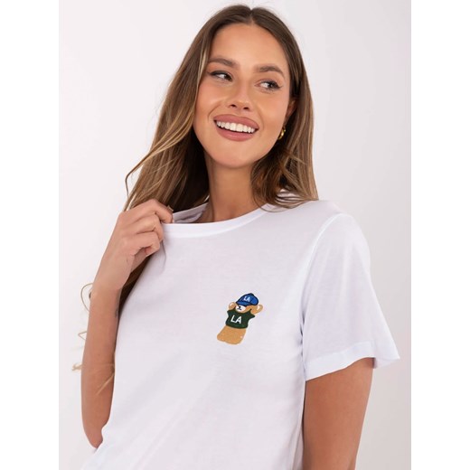 Bawełniany t-shirt z haftem - biały ze sklepu Cudmoda w kategorii Bluzki damskie - zdjęcie 183804210