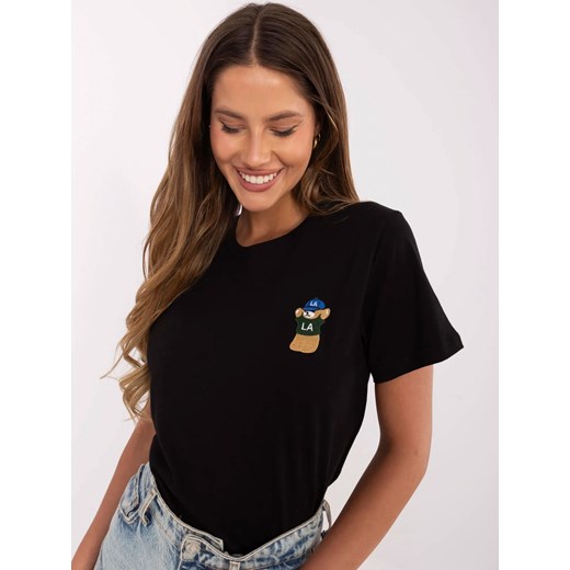 Bawełniany t-shirt z haftem - czarny ze sklepu Cudmoda w kategorii Bluzki damskie - zdjęcie 183804211