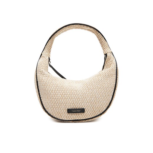 Torebka Calvin Klein Pinched Raffia Medium Shoulder B LV04F3079G Beżowy ze sklepu eobuwie.pl w kategorii Torebki hobo - zdjęcie 183807820