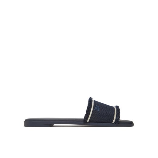 Klapki Tommy Hilfiger Fringe Canvas Flat Sandal FW0FW08908 Granatowy ze sklepu eobuwie.pl w kategorii Klapki damskie - zdjęcie 183808050
