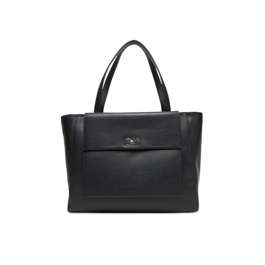 Torebka Calvin Klein Ck Re-Lock Medium Shopper LV04F3223G Czarny ze sklepu eobuwie.pl w kategorii Torby Shopper bag - zdjęcie 183808183