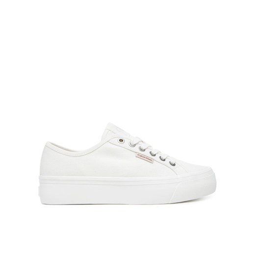 Calvin Klein Jeans Tenisówki Vulc Flatform Ctn Logo Tag YW0YW01838 Biały ze sklepu MODIVO w kategorii Trampki damskie - zdjęcie 183813174