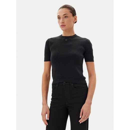 Tommy Jeans Sweter Essential DW0DW19336 Czarny Regular Fit ze sklepu MODIVO w kategorii Swetry damskie - zdjęcie 183813493