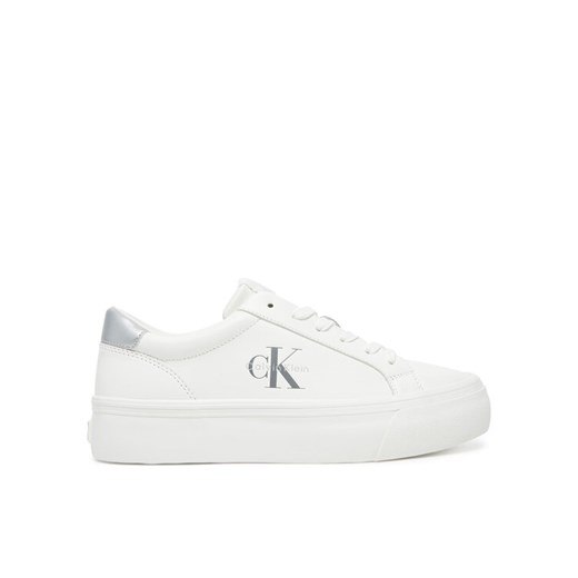 Calvin Klein Jeans Sneakersy Vulc Flatf Lth Silver Logo Tag YW0YW01877 Biały ze sklepu MODIVO w kategorii Trampki damskie - zdjęcie 183814210