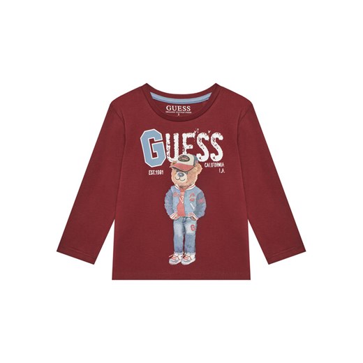 Guess Bluzka N5YI23 K8HM4 Bordowy Regular Fit ze sklepu MODIVO w kategorii T-shirty chłopięce - zdjęcie 183814694