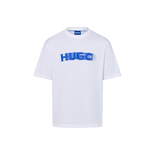 HUGO BLUE Koszulka męska - Nalax Mężczyźni Bawełna biały nadruk ze sklepu vangraaf w kategorii T-shirty męskie - zdjęcie 183825981