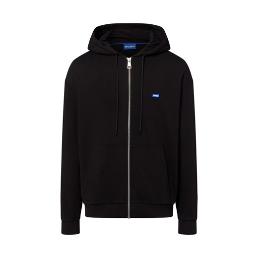 HUGO BLUE Męska kurtka z kapturem - Nadarasi Mężczyźni Bawełna czarny jednolity ze sklepu vangraaf w kategorii Bluzy męskie - zdjęcie 183825982