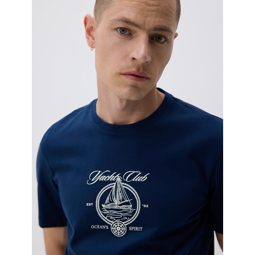Reserved - T-shirt regular z merceryzowanej bawełny - granatowy ze sklepu Reserved w kategorii T-shirty męskie - zdjęcie 183828993