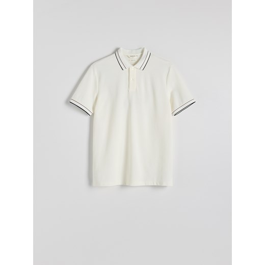 Reserved - Polo z merceryzowanej bawełny - biały ze sklepu Reserved w kategorii T-shirty męskie - zdjęcie 183829920