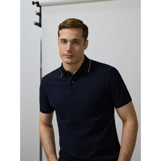 Reserved - Polo z merceryzowanej bawełny - granatowy ze sklepu Reserved w kategorii T-shirty męskie - zdjęcie 183829930