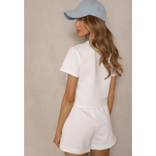 Biały Bawełniany T-shirt o Fasonie Cropped Galionela Renee S renee.pl promocyjna cena