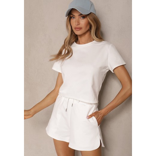 Biały Bawełniany T-shirt o Fasonie Cropped Galionela Renee L wyprzedaż renee.pl