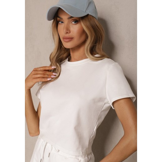 Biały Bawełniany T-shirt o Fasonie Cropped Galionela Renee S promocyjna cena renee.pl