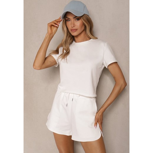 Biały Bawełniany T-shirt o Fasonie Cropped Galionela ze sklepu renee.pl w kategorii Bluzki damskie - zdjęcie 183830714