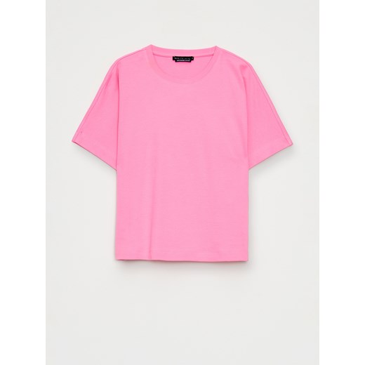 Mohito - Różowy t-shirt z merceryzowanej bawełny - fioletowy ze sklepu Mohito w kategorii Bluzki damskie - zdjęcie 183831583