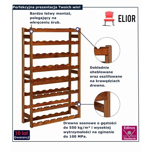 Brązowy regał drewniany na wino - Bottle 7X Elior One Size Edinos.pl
