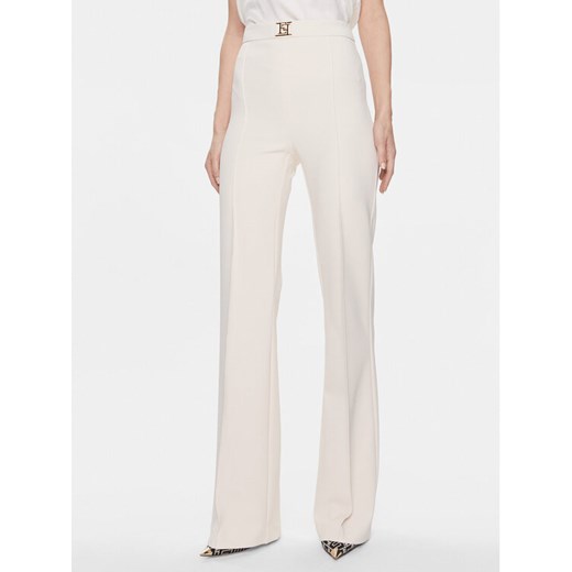 Elisabetta Franchi Spodnie materiałowe PA-T15-41E2 Écru Regular Fit ze sklepu MODIVO w kategorii Spodnie damskie - zdjęcie 183833133