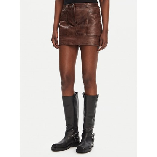 PINKO Spódnica skórzana Geordie 104957 A2I1 Brązowy Slim Fit ze sklepu MODIVO w kategorii Spódnice - zdjęcie 183833154