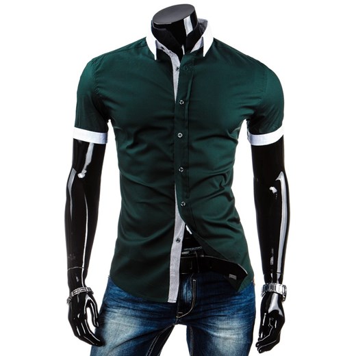 Koszula z krótkim rękawem slim fit (kx0604) - Zielony dstreet zielony bawełna