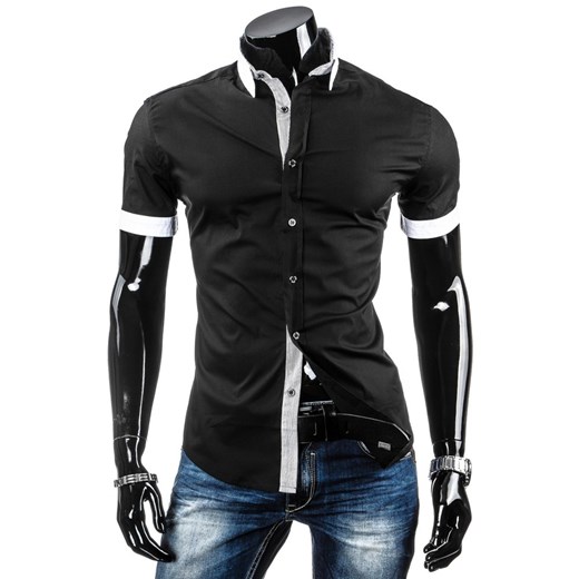 Koszula z krótkim rękawem slim fit (kx0601) - Czarny dstreet czarny bawełna