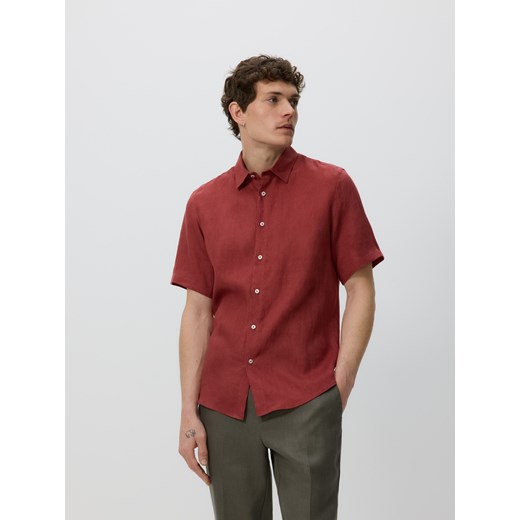 Reserved - Lniana koszula slim fit - bordowy ze sklepu Reserved w kategorii Koszule męskie - zdjęcie 183835092