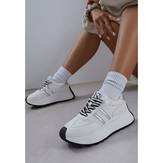Białe Sneakersy Vices na Platformie z Metalicznymi Paskami Lenela ze sklepu renee.pl w kategorii Buty sportowe damskie - zdjęcie 183836323