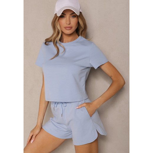 Jasnoniebieski Bawełniany T-shirt o Fasonie Cropped Galionela ze sklepu renee.pl w kategorii Bluzki damskie - zdjęcie 183836721