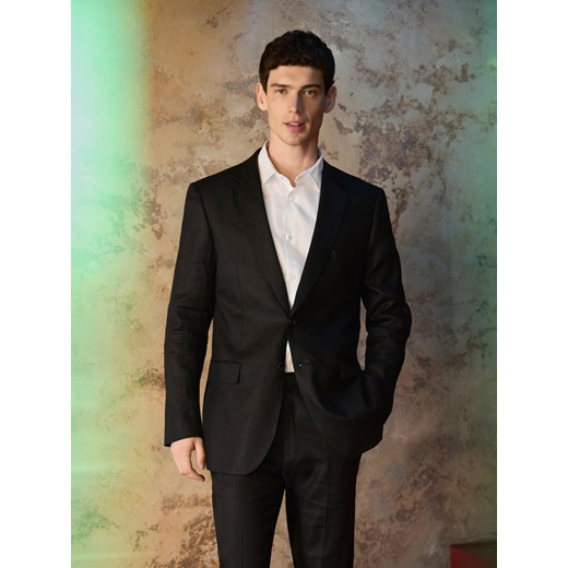 Reserved - Lniana marynarka slim fit - czarny ze sklepu Reserved w kategorii Marynarki męskie - zdjęcie 183839632