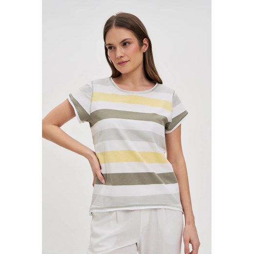 Bawełniany t-shirt w paski biały ze sklepu Moodo.pl w kategorii Bluzki damskie - zdjęcie 183839694