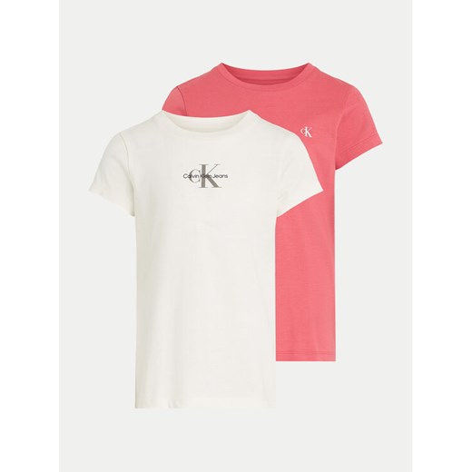 Calvin Klein Jeans Komplet 2 t-shirtów Monologo IG0IG02860 Kolorowy Slim Fit ze sklepu MODIVO w kategorii Bluzki dziewczęce - zdjęcie 183840842