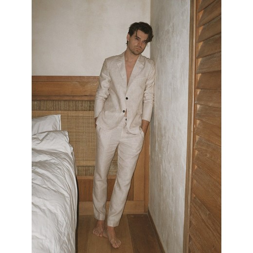 Reserved - Lniana marynarka slim fit - beżowy ze sklepu Reserved w kategorii Marynarki męskie - zdjęcie 183847061